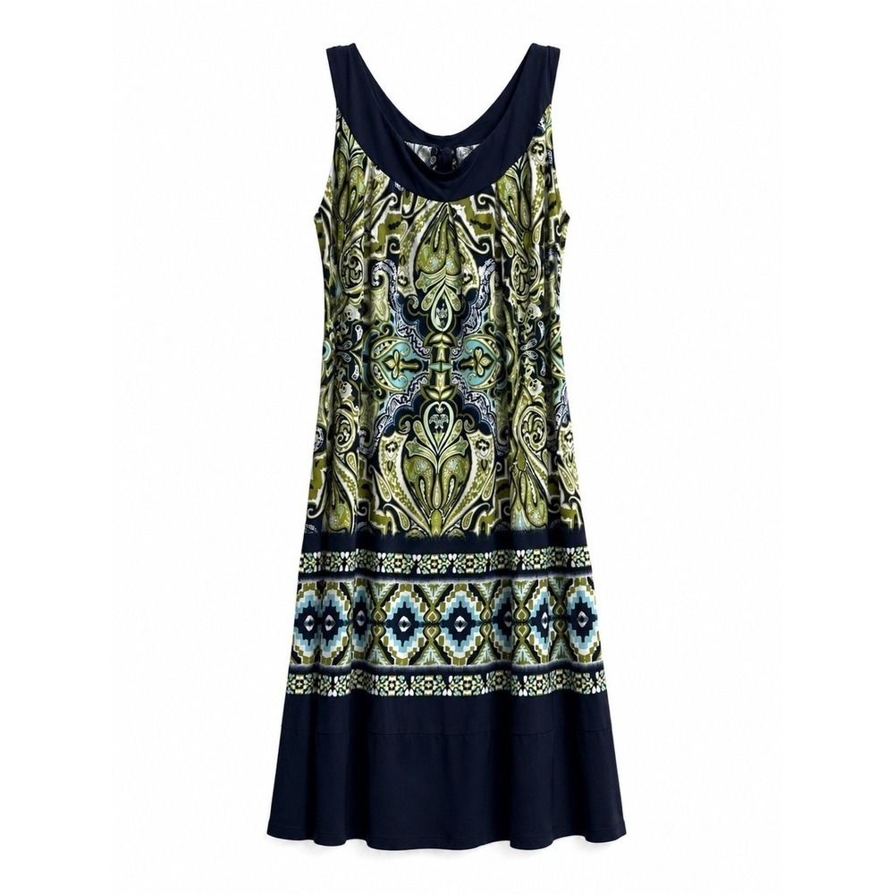 Enfocus Studio 16W Navy and Olive Printed Midi Sleeveless Dress Lightweight Chic